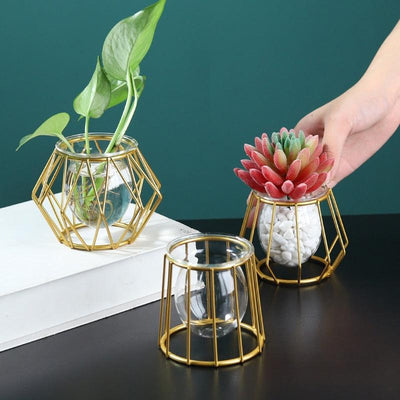 Nordic Iron Golden Glass Vase - Store Of Things